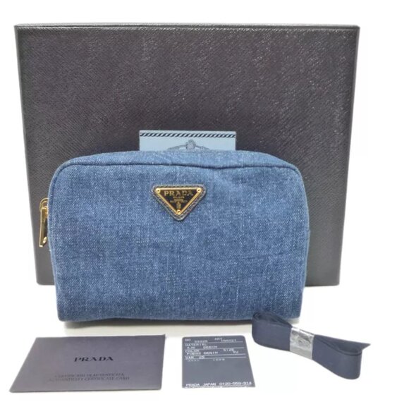 Authentic PRADA Denim Cosmetic Vanity Bag 1NA021 Blue #1010099 - Picture 1 of 13